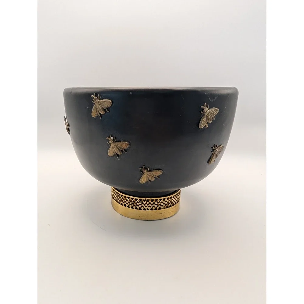 Vintage Italian Matte Black Ceramic Bee‎ Bowl  Limited Edition 95/300 Signed